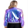 Agoky Women's Sparkly Bomber Jacket Elastic Striped Bands Front Zipper Coat Lightweight Party Tops Blue Medium view 2