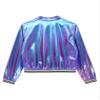 Agoky Women's Sparkly Bomber Jacket Elastic Striped Bands Front Zipper Coat Lightweight Party Tops Blue Medium view 4