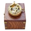 Antique Brass Engraved Sundial Compass with Wooden Box Handmade 3 Inch Push Open Pocket Compass for Navigation and Traveling Tool