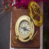 Antique Brass Engraved Sundial Compass with Wooden Box Handmade 3 Inch Push Open Pocket Compass for Navigation and Traveling Tool view 3