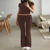 AYWA Women's 2 Piece Lounge Sets Short Sleeve Crop Top Foldover Flare Pants Casual Pajama Outfits (Cocoa, Medium) view 3