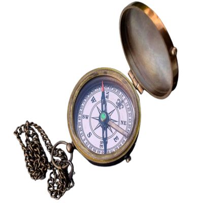 Antique Brass Poem Engraved Compass with Chainmail 2.5 Inches Push Open Pocket Compass for Navigation Traveling Camping Hiking Tool