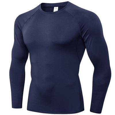 SPVISE Navy Compression Shirt Men Long Sleeve Running Sports Compression Tops Cool Dry Athletic Base Layer Workout Undershirt