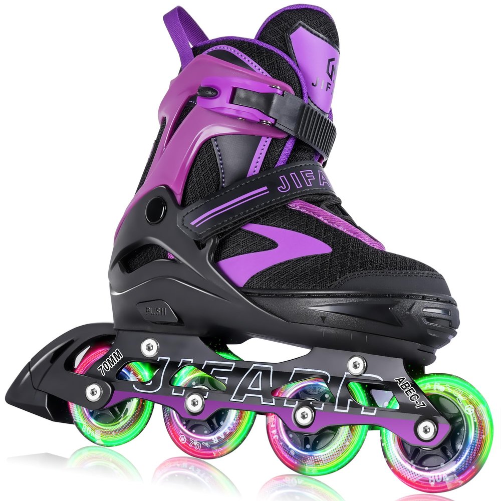 JIFAR Adjustable Inline Skates for Kids, Light Up Wheels Roller Blades for Boys & Girls, Medium Size for Big Kids US 14, Outdoor Inline Skates for Beginners