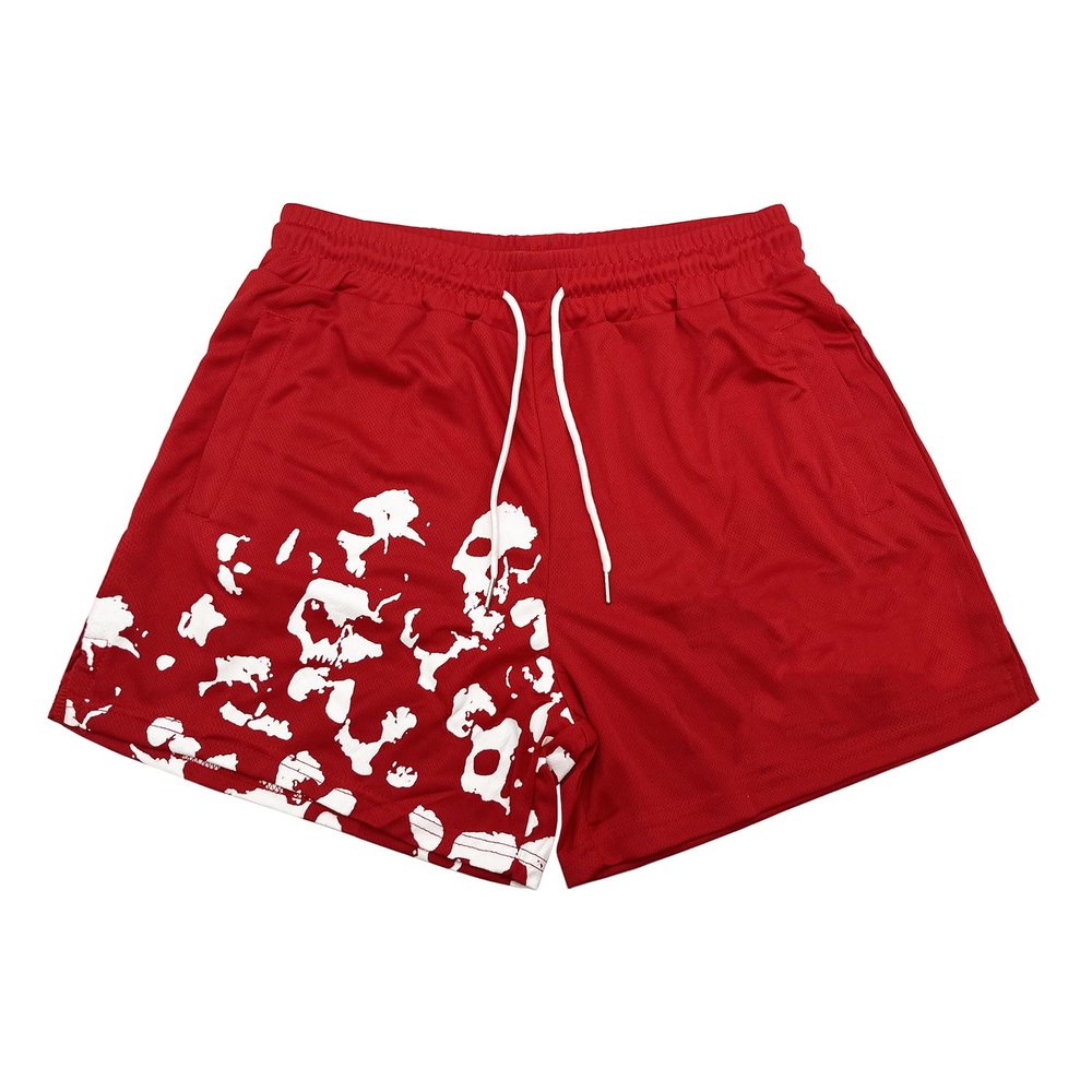 DIOTSR Mens Graphic Print Shorts Cool Mesh Basketball Shorts Casual Flat Front Shorts Summer Drawstring (Red, X-Large)