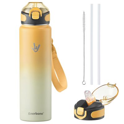 Enerbone 32 oz Insulated Water Bottle, Stainless Steel Bottle with Carrying Strap, Double-Wall Vacuum Insulation Design, Leakproof Sports Bottle with Straw, Keep Drinks Cold or Hot for Hours