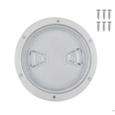 Akoleyer 7.2''Marine Deck Plates Round Non Slip Inspection Deck Plate Hatch with Clear Detachable Cover for Access Boat RV Mount-Screws Included, white