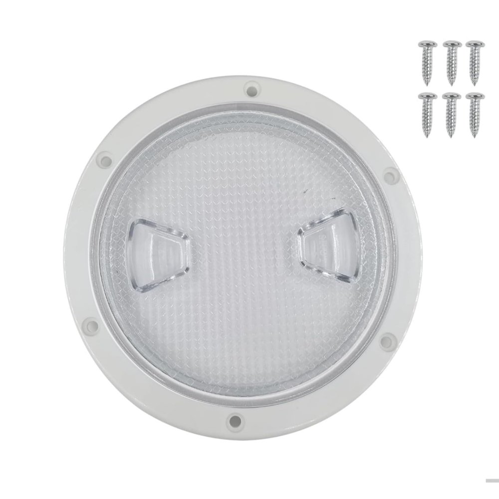Akoleyer 7.2''Marine Deck Plates Round Non Slip Inspection Deck Plate Hatch with Clear Detachable Cover for Access Boat RV Mount-Screws Included, white