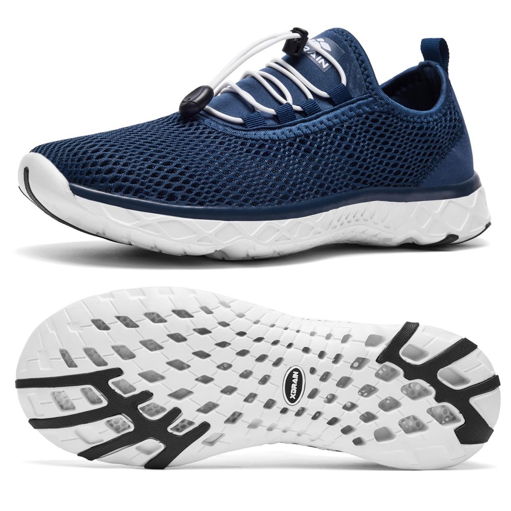 ALEADER Xdrain Water Shoes for Men, Quick-Dry Beach Aqua Hiking Pool Swim Shoes, Water Sneakers Navy Size 8.5