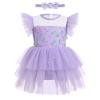 Butterfly Dresses for Girls: Kids Girls Birthday Party Dress Flutter Sleeve Floral Tiered Tutu Princess Dress and Headband 2PCS Pageant Dance Tea Party Dress Purple-Butterfly 18-24 Months view 1