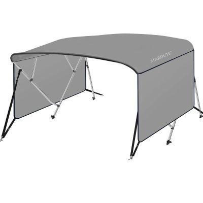 IDEALHOUSE 4 Bow Bimini Tops for Boat Cover with 1 Aluminum Alloy Frame, Include 2 Straps, 2 Adjustable Rear Support Pole, Zippered Storage Boot, PU Coating Canvas8'L x 54" H x 91"-96" W Gray 