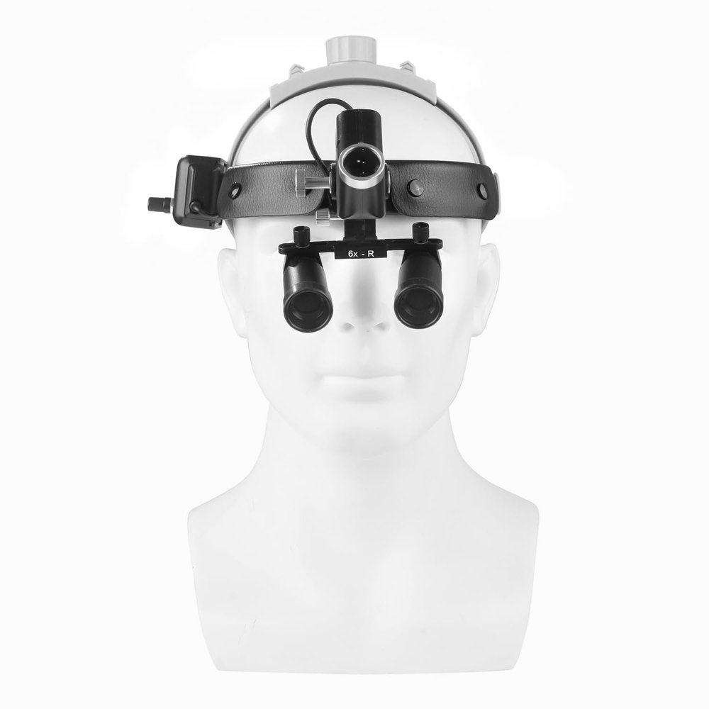 5W Operating Light Head Lamp Brightness Spot Ajustable with 6X-R Binocular Headband Loupes Black