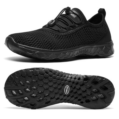 ALEADER Stylish Aqua Water Shoes Men, Quick-Dry Xdrain Water Sneakers Pool Swim Shoes for Beach, All Black Size 9