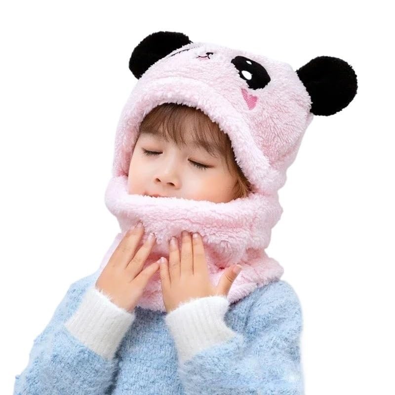 CHRISK Cartoon Hat Girls Boys Scarf Thicken Cap Winter Hat Kids Newborn Baby Stuff Children Hat Plus Fleece Kids Caps 1-12Years (Color : Pink, Size : 5-12Years Old)
