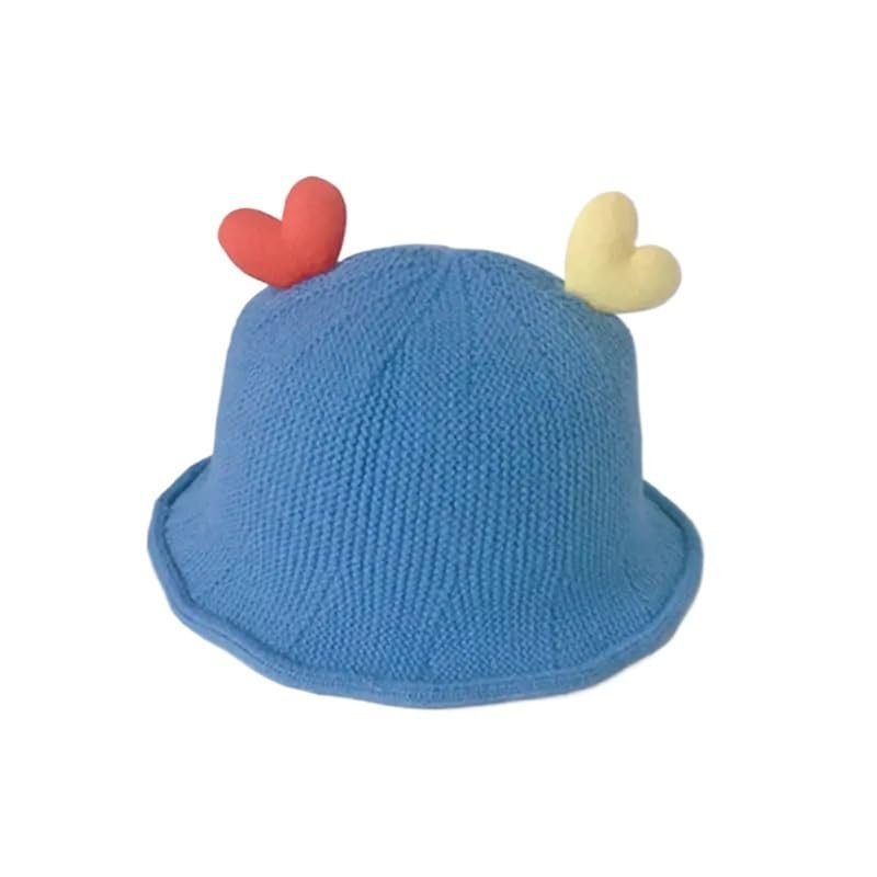 Cute Love Heart Baby Bucket Hat Autumn Winter Knitted Fisherman Cap Toddler Boys Girls Korean Candy Color Kids Cartoon Caps (Color : Blue)