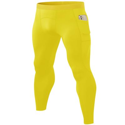 SPVISE Yellow Compression Pants Men Athletic Leggings with Pocket Running Workout Tights Cool Dry Sports Leggings Base Layer