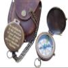Vintage Brass Poem Engraved Compass with Leather Carry Case & Chainmail Nautical Push Open Pocket Compass for Traveling Camping Tool view 1