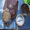 Vintage Brass Poem Engraved Compass with Leather Carry Case & Chainmail Nautical Push Open Pocket Compass for Traveling Camping Tool view 2