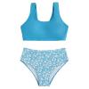 Girls Two Piece Sports Bikini Athletic Swimsuits Racerback Crop Top with Bottom Floral Bathing Suits (Blue, 8-9 Years) view 1