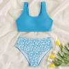Girls Two Piece Sports Bikini Athletic Swimsuits Racerback Crop Top with Bottom Floral Bathing Suits (Blue, 8-9 Years) view 2