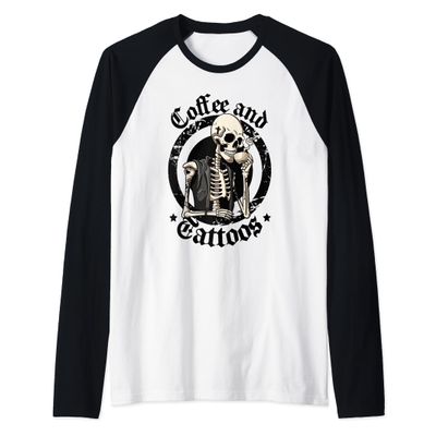 Coffee And Tattoos Lover Inked Caffeine Funny Tattoo Artists Raglan Baseball Tee
