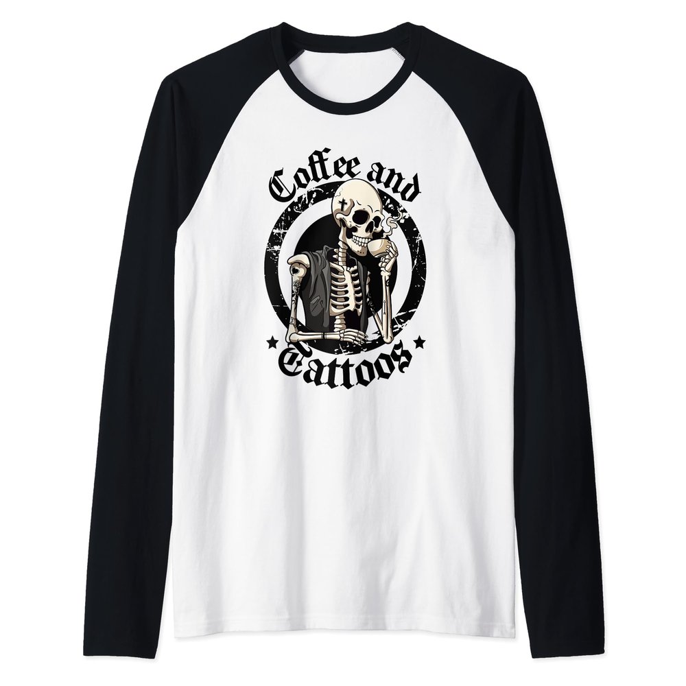 Coffee And Tattoos Lover Inked Caffeine Funny Tattoo Artists Raglan Baseball Tee