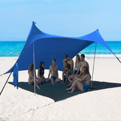 BESTSET 1010ft UPF50+ Beach Tent Sun Shelter, Windproof Stable Outdoor Pop Up Beach Shade Canopy for Camping, Fishing, Backyard Fun or Picnics, 2 Poles