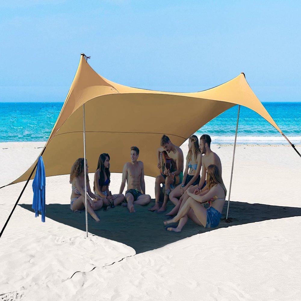 BESTSET 1010ft UPF50+ Beach Tent Sun Shelter, Windproof Stable Outdoor Pop Up Beach Shade Canopy for Camping, Fishing, Backyard Fun or Picnics, 2 Poles