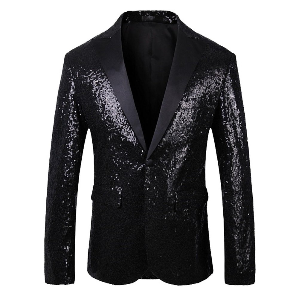 JEsilunmaMY Mens Shiny Sequin Performance Suit Jacket Peaked Lapel Tuxedo Sport Coat Blazer Jacket for Wedding Prom Dinner (Black,60)