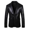 JEsilunmaMY Mens Shiny Sequin Performance Suit Jacket Peaked Lapel Tuxedo Sport Coat Blazer Jacket for Wedding Prom Dinner (Black,60) view 1