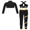 Fldy Kids Girls Gymnastics Leotard Ballet Dance Biketard Crop Top Sport Bra with Athletic Legggings Set Dancewear Swimsuit Black&Gold 12 Years view 2