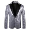 JEsilunmaMY Mens Shiny Sequin Performance Suit Jacket Peaked Lapel Tuxedo Sport Coat Blazer Jacket for Wedding Prom Dinner (Silver,56) view 1