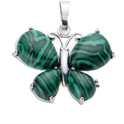 AMAZWI Natural quartz 1pc butterfly formed pendant amethyst natural crystals tiger eye geman opal artificial stone for women gift necklace jewelry (Size : Malachite)