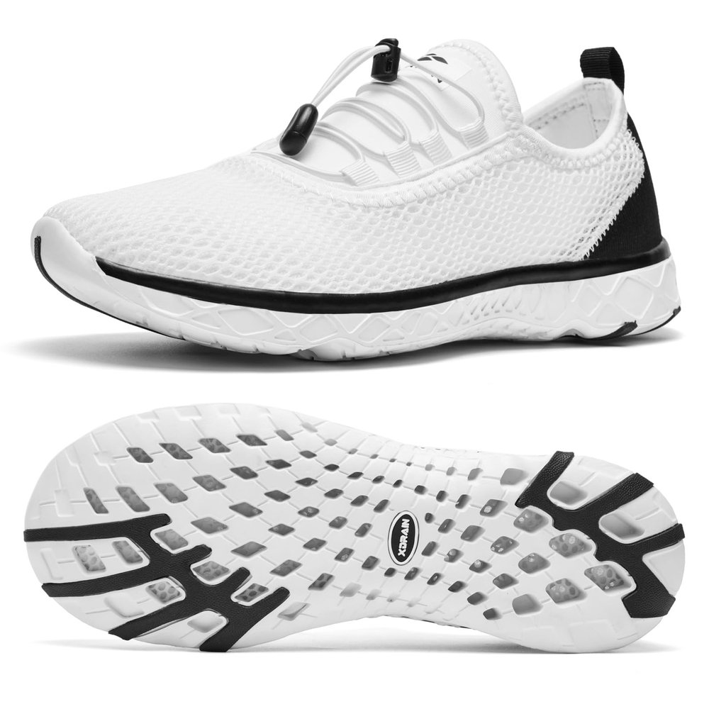 ALEADER Stylish Mens Water Shoes, Xdrain Water Sneakers, Quick-Dry Beach Aqua Hiking Pool Swim Shoes White/Black Size 11