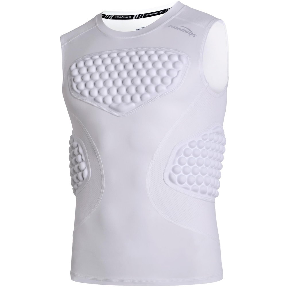 COOLOMG Mens Padded Compression Shirts Baseball Chest Rib Protector Football Rugby Softball Heart Sternum Guard White XL