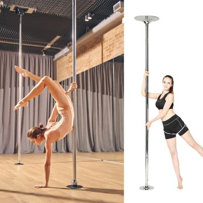 Dance Pole Portable Stripping Dance Pole for Apartment/Pub, Permanent Competition Stripper Poles Training with Tools, Adjustable Extension Tube for Ceilings (Color : Silver, Size : 7.4ft-9ft)
