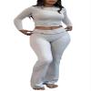 AYWA Women's 2 Piece Outfits Foldover Flare Pants Long Sleeve Crew Neck T-shirt Fitted Pajama Sets (Light Heather Grey, Large) view 1