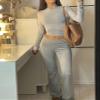 AYWA Women's 2 Piece Outfits Foldover Flare Pants Long Sleeve Crew Neck T-shirt Fitted Pajama Sets (Light Heather Grey, Large) view 4