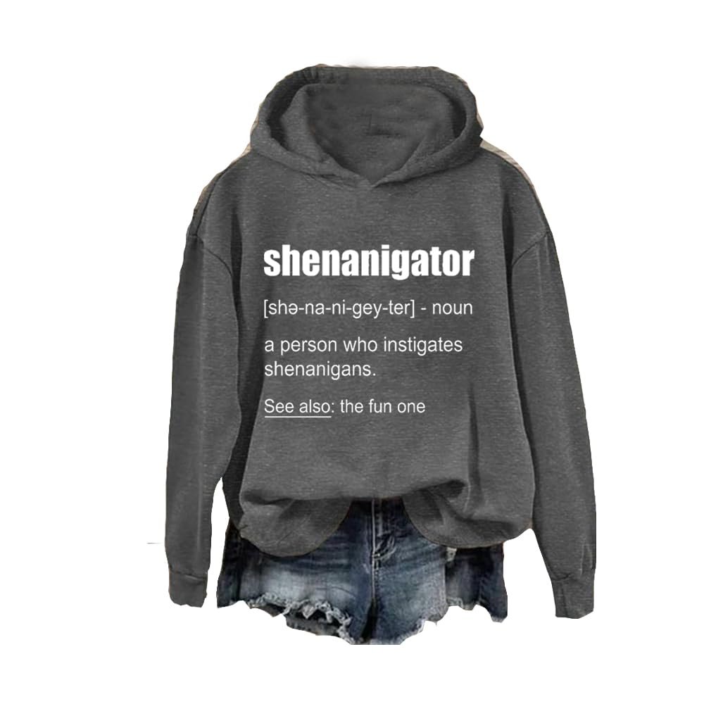 MOGUI Shenanigans Coordinator Women Here for The Shenanigans Shirt Shamrock Print Long Sleeve Shirt Irish Green Sweatshirt, 3X-Large