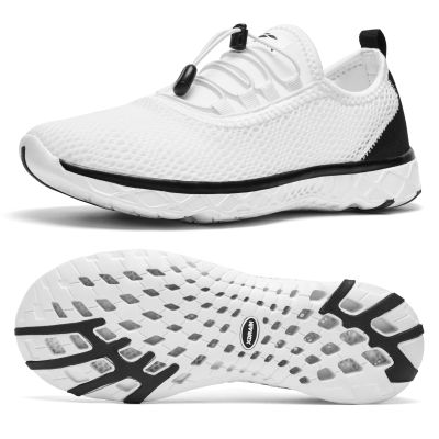 ALEADER Stylish Mens Water Shoes, Xdrain Water Sneakers, Quick-Dry Beach Aqua Hiking Pool Swim Shoes White/Black Size 9
