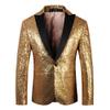 JEsilunmaMY Mens Shiny Sequin Performance Suit Jacket Peaked Lapel Tuxedo Sport Coat Blazer Jacket for Wedding Prom Dinner (Gold,50) view 1