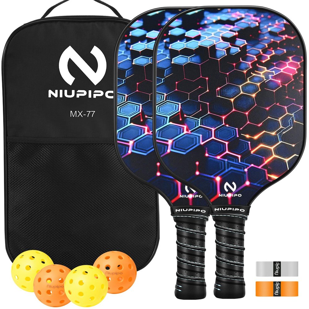 2024 Niupipo Pickleball Paddles, USAPA Approved Lightweight Pickleball Rackets w/Fiberglass Surface, Fiberglass Pickleball Paddles Set with 4 Pickleball Balls and 1 Bag