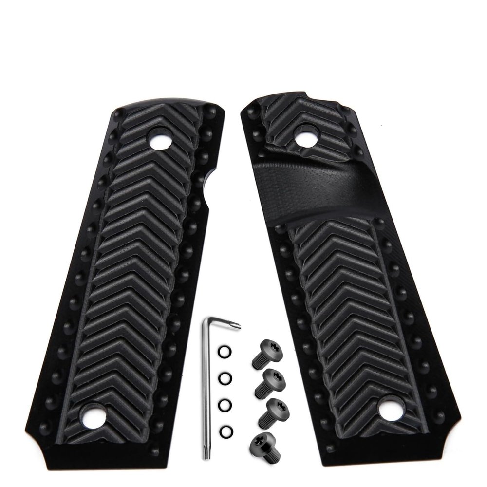 Guuun G10 1911 Grip with Epaulettes Texture for Optimal Hand-Feel Unparalleled Control and Includes Screw Set - Blak