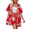 bbpawing Women's 2 Piece Outfits Floral Kimono Cardigans Cover Up and High Waisted Shorts Set view 1
