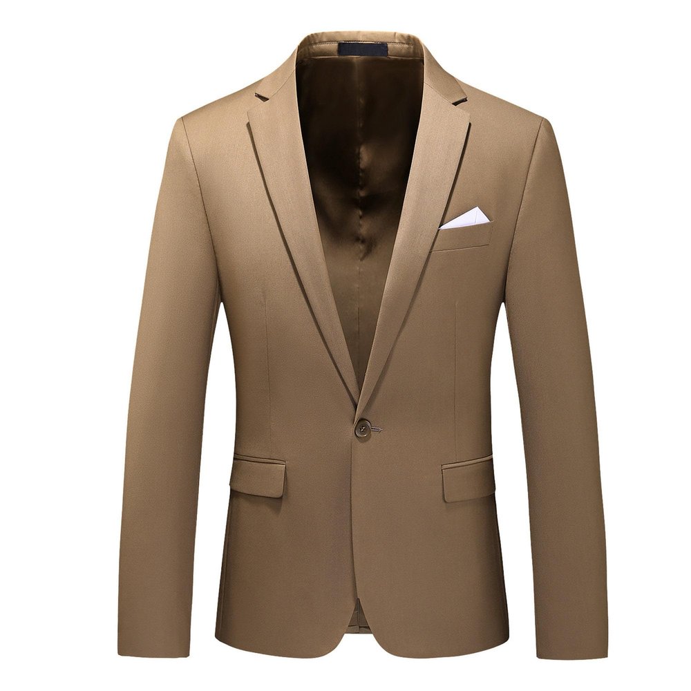 JEsilunmaMY Men Slim Fit Solid Blazer Jacket Business Casual Suit Sport Coat Lightweight Suit Jacket for Wedding Party Dinner (Khaki,6X-Large)