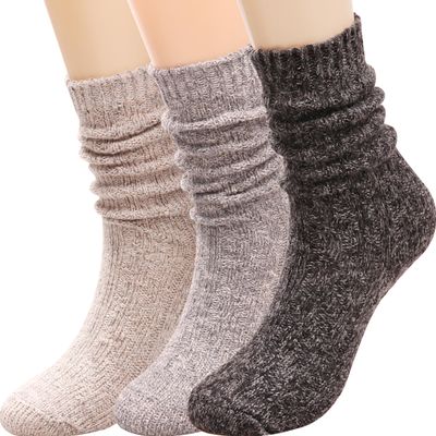 3 Pairs Women Winter Wool Cable Knit Crew Knee High Boot Socks,Size 5-11#W919 (Polyester Blend, Color D37)