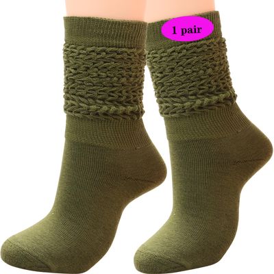 1 Pairs Women Winter Wool Cable Knit Crew Knee High Boot Socks,Size 5-11#W919 (Polyester Blend, Color E28)
