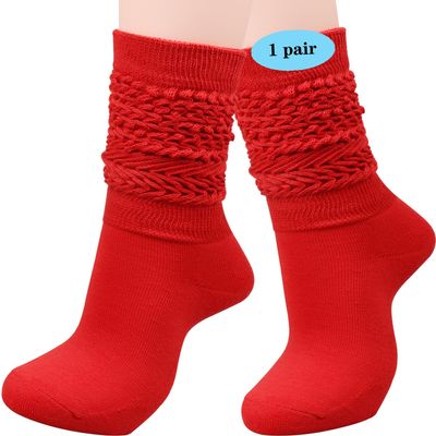 1 Pairs Women Winter Wool Cable Knit Crew Knee High Boot Socks,Size 5-11#W919 (Polyester Blend, Color E45)