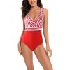 Women's Tummy Control Swimsuits Slimming Cute Athletic One Piece High Cut Bathing Suit Ruffle V Neck Modest Swimwear Red view 2