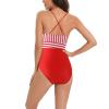 Women's Tummy Control Swimsuits Slimming Cute Athletic One Piece High Cut Bathing Suit Ruffle V Neck Modest Swimwear Red view 3